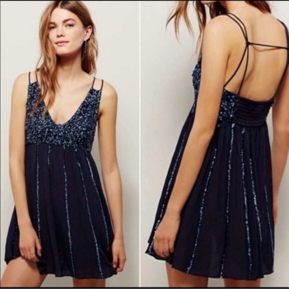 Free People Glitter Girl Slip Dress Sequin Mini Dress / Slip